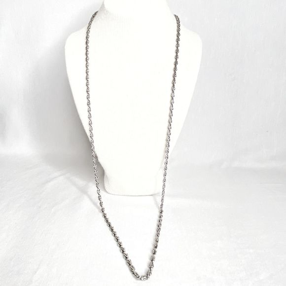 Unisex Silver Tone Scroll Chain Necklace 36" - Picture 1 of 8
